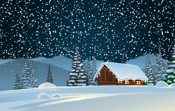 Winter, Snow, Forest, House, Christmas, Tree, Background, New year