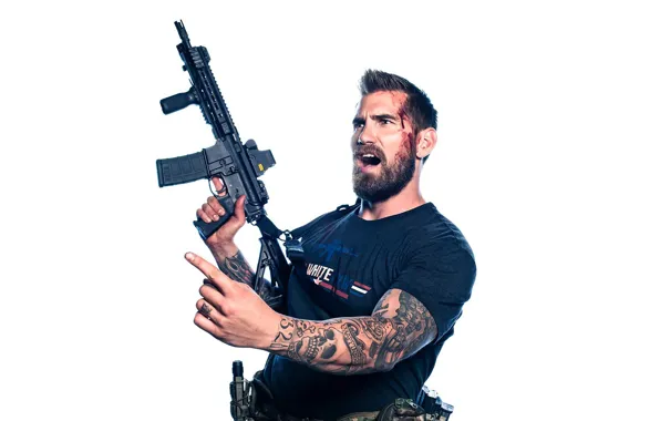 Cinema, sake, gun, blood, weapon, man, movie, tatoo