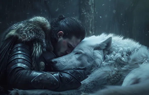 Winter, white, wolf, fantasy, image, male, the direwolf, Game of thrones