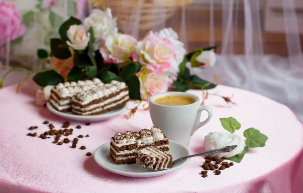 Comfort, heat, mood, pink, coffee, Breakfast, morning, cake