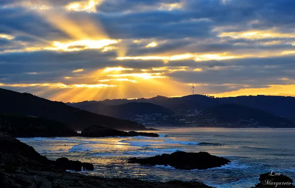 Sea, the sun, rays, clouds, the evening, Leo Margareto, zali. wave