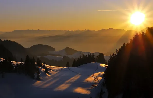 Landscape, sunset, mountains
