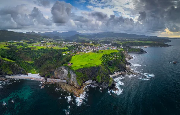 Picture sea, clouds, rocks, coast, Spain, Asturias, Daniel Burton