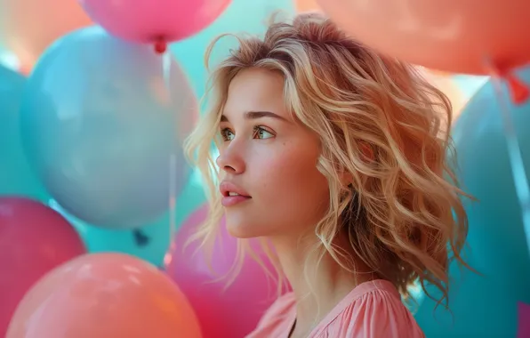 Look, girl, balls, pose, balloons, balls, portrait, actress