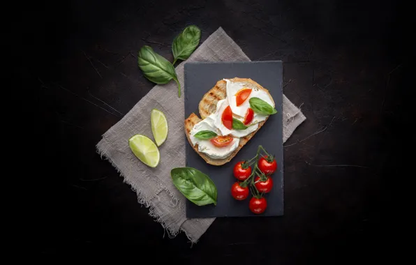 Cheese, bread, sandwich, tomatoes