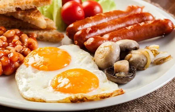 Picture mushrooms, sausage, eggs, scrambled eggs