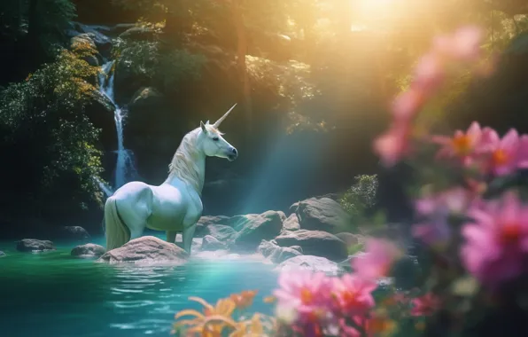 Nature, horse, horse, fantasy, unicorn, digital art, AI art, neural network