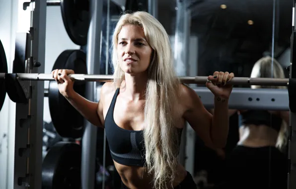 Woman, blonde, fitness, weight lifting, weight bar