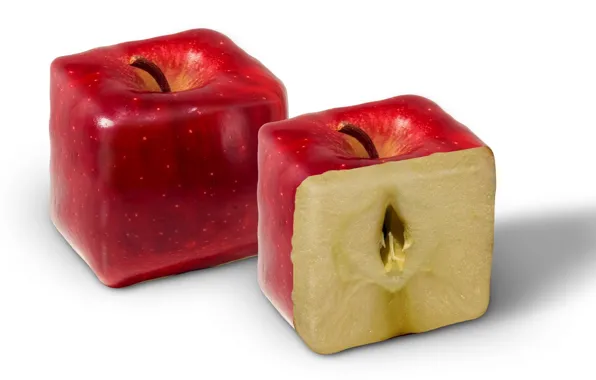 Picture red, square, apples, the peduncle, core, cut