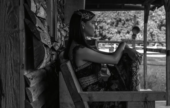 Decoration, model, makeup, dress, shop, hairstyle, black and white, photoshoot