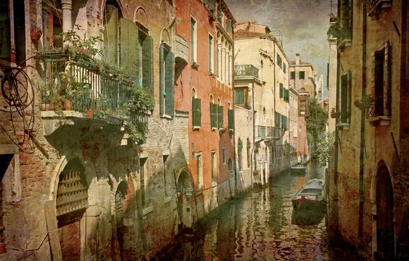 Picture city, the city, Italy, Venice, channel, vintage, Italy, gondola