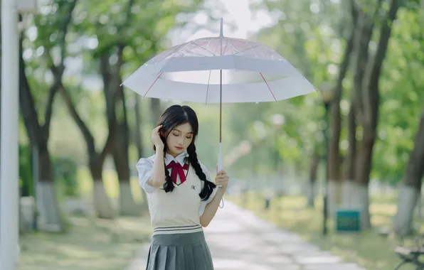 Beautiful, Asian, Model, Umbrella, Woman, Pretty, Outdoor, Closed Eyes