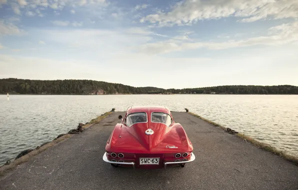 Lake, Corvette, Chevrolet, pierce, back, Sting Ray, 1963, tail lights
