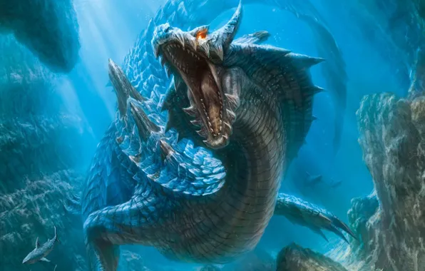 Fantasy, dragon, underwater dragon