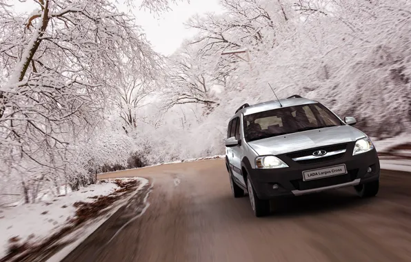 Winter, road, Russia, AvtoVAZ, lada largus cross