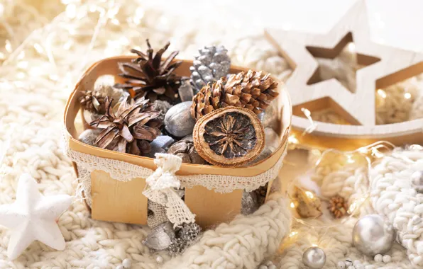 Balls, light, comfort, holiday, star, silver, Christmas, New year