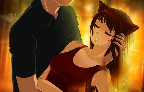 Girl, fire, fire, guy, salvation, neko