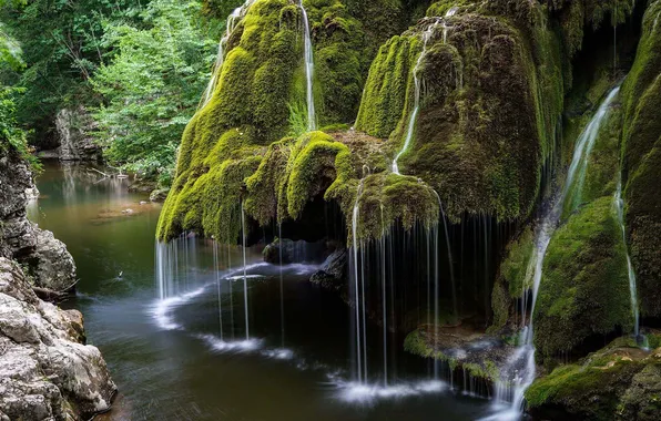 Nature, river, rocks, waterfall, moss
