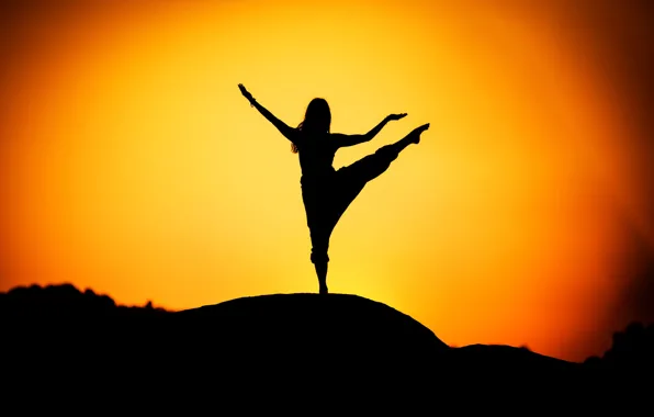 Picture girl, silhouette, yoga, sunrise