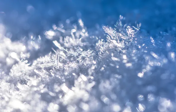 Winter, macro, light, snow, snowflakes, nature, glare, ice