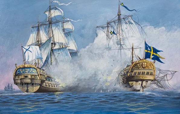 Picture wave, oil, explosions, ships, bursts, battle, art, watercolor