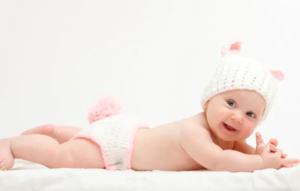 Joy, smile, hat, child, lies, Winter, hat, baby