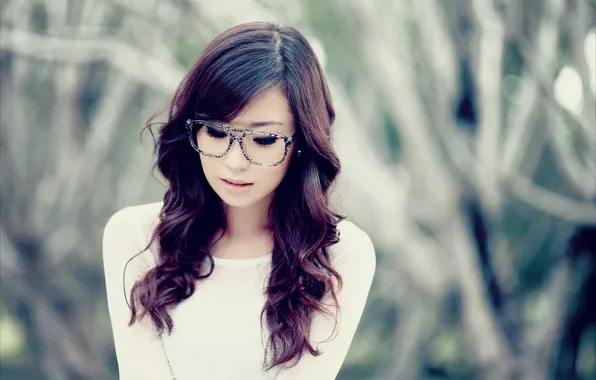 Girl, glasses, brown hair, Asian