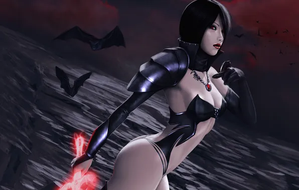 Ass, girl, sword, vampire, buttocks, amulet, bats, vampire