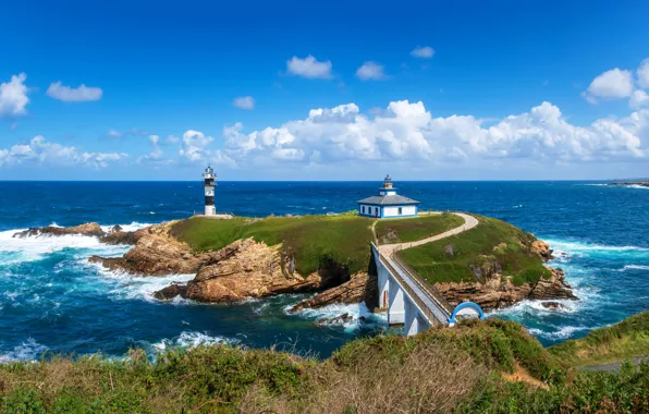 Picture road, sea, landscape, bridge, nature, lighthouse, Spain, island