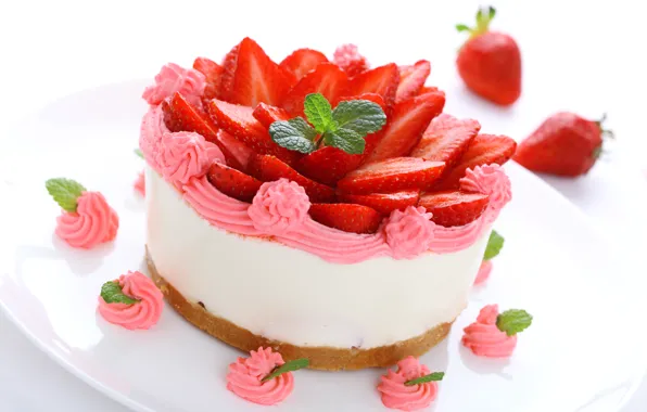 Berries, strawberry, cake, cream, dessert, sweet