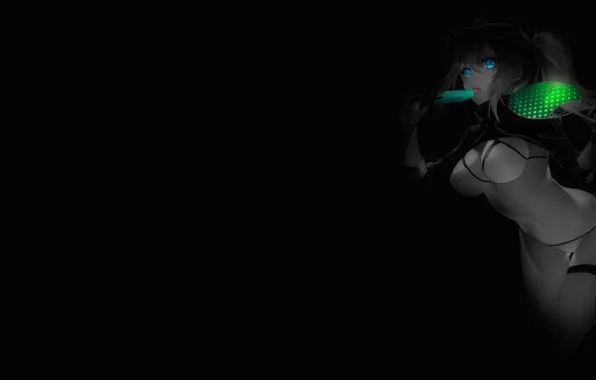 Girl, the dark background, anime, underwear, fan, bikini, anime, monochrome
