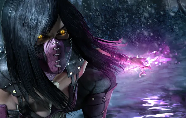 Picture sai, Mileena, Mortal Kombat X, forest winter snow girl