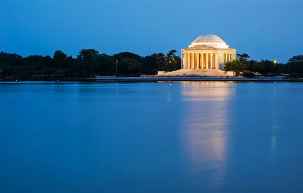 Picture the sky, lake, the building, columns, stage, Washington, USA, memorial Jefferson