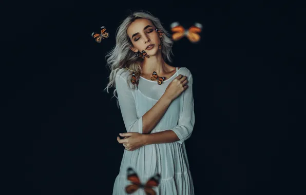 Picture girl, butterfly, mood, the dark background