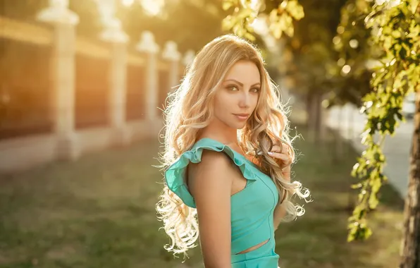 Leaves, light, hair, Girl, Blonde, curls, A Diakov George