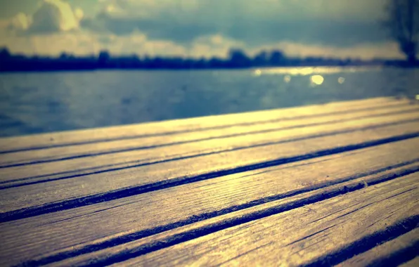 Sea, water, macro, shore, Board, Marina, bokeh