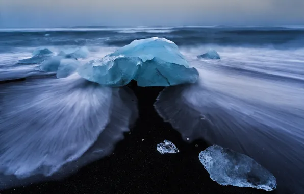 Picture ice, sea, wave, shore, ice, Iceland, pieces of ice, chunks of ice