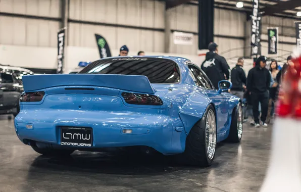 Mazda, Blue, RX-7, Mazda RX-7, Stance, Rear, StanceNation