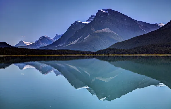 Picture forest, the sky, mountains, lake, reflection