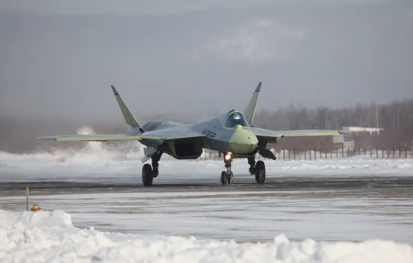 Picture winter, snow, the airfield, T-50, Russian, PAK FA, Oak, multi-role fighter