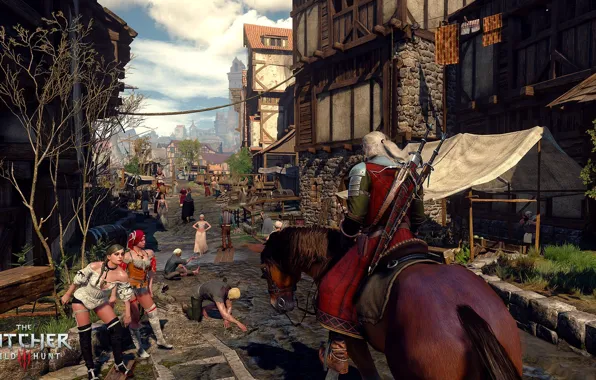 The city, horse, the Witcher, horse, Geralt of Rivia, The Witcher 3: Wild Hunt, Geralt, …
