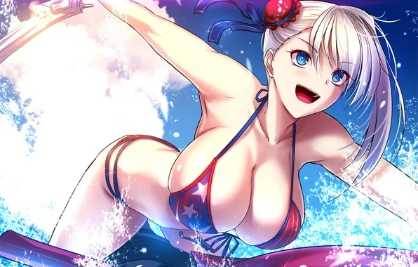 Picture girl, sexy, cleavage, boobs, anime, blue eyes, beautiful, short hair