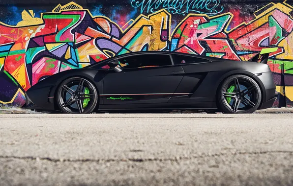 Lamborghini, gallardo, Superleggera, Green, Lambo, Black, Graffiti