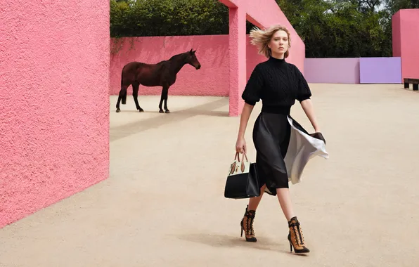 Model, horse, advertising, actress, blonde, photographer, Louis Vuitton, brand