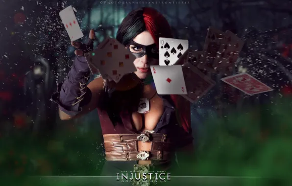 Card, girl, mask, cosplay, fighting, harley quinn, Injustice: Gods Among Us