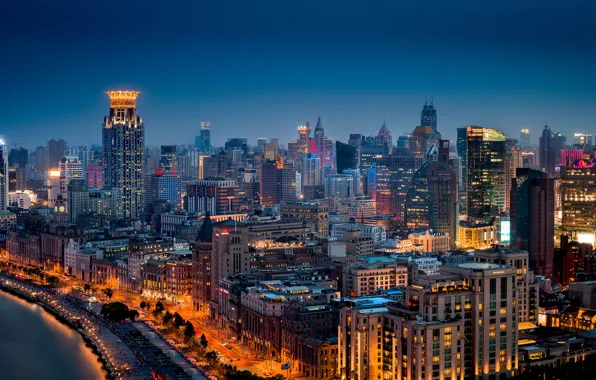 China, building, panorama, China, Shanghai, Shanghai, night city, promenade