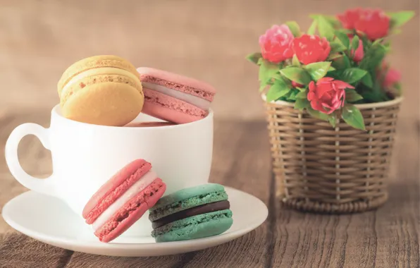 Picture coffee, colorful, cookies, dessert, flowers, cup, sweet, coffee