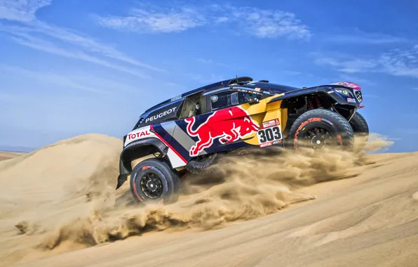 Sand, Sport, Machine, Speed, Race, Peugeot, Red Bull, Rally