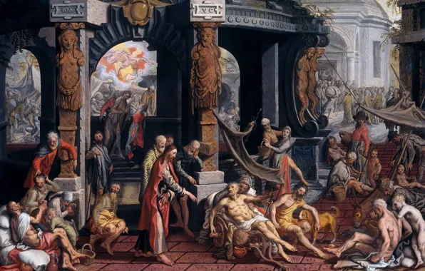 Picture oil, picture, mythology, Peter Artsen, Pieter Aertsen, 1575, The healing of the lame man