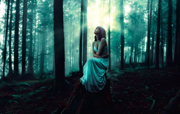 Girl, dress, lighting, in the woods, the whispering woods